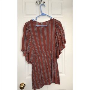 Rust colored black and white striped dress